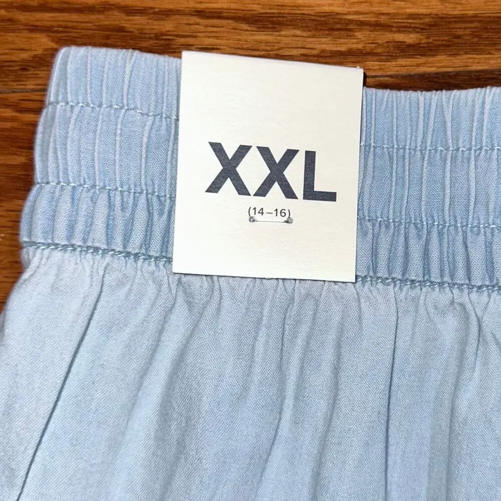 NWT Gap Kids Girls Chambray Light Blue Cotton Pull On Easy Shorts Size XXL 14/16